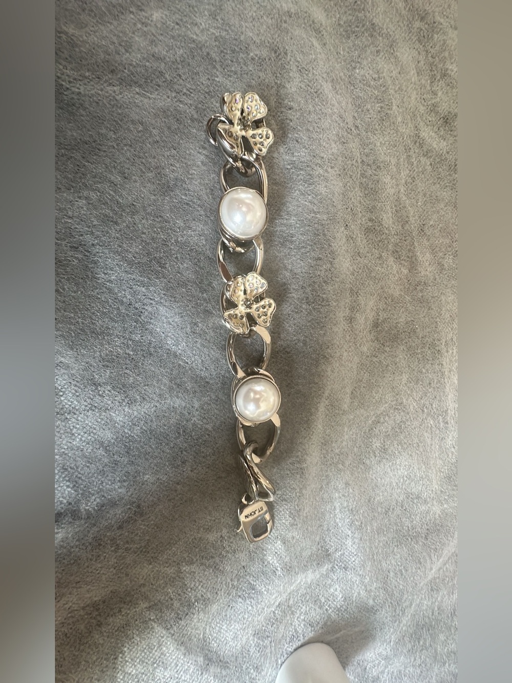 St. John Silver-Tone Pearl and Floral Link Bracelet
